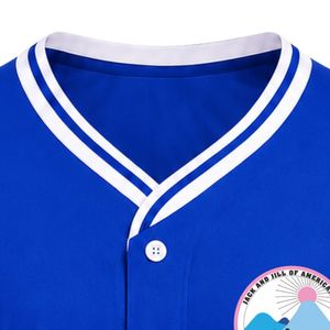 Maillot de baseball bleu roi pour femme avec écusson brodé, manches courtes, col en V boutonné, bordure blanche, tenue de sport décontractée pour équipe - Product Image 2