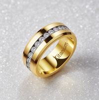 Titanium Ring with Center Channel Set Zirconia Eternity Band, 8mm Flat Wedding Band for Men Women, Wholesale Luxury Jewelry