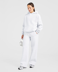 Pantalon de jogging gris chiné pleine longueur pour femme, coupe droite, en molleton doux, pantalon de survêtement pour femme - Product Image 3