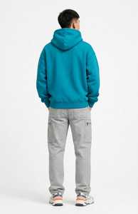 <b>Men's</b> <b>Burgundy</b> Pullover <b>Hoodie</b> Embroidered Logo Solid Color Hooded Sweatshirt with Front Pocket Casual Fit - Product Image 2