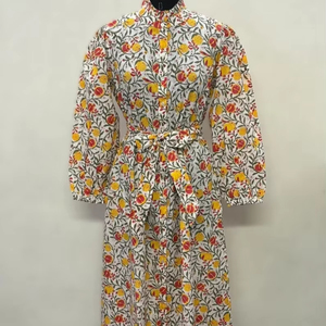 Vestido Midi Informal para Mujer, 100% Algodón Tejido, Estampado Floral Liso/Sólido, Detalles Estructurales, Manga Corta, Cintura Imperio, Estilo Babydoll - Product Image 1