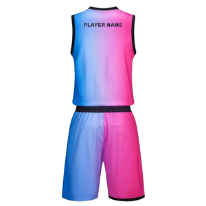 Ensemble de maillots de basket sans manches pour hommes, couleur dégradée, style sportif tricoté à séchage rapide avec motif, nom personnalisé imprimé sur le devant - Product Image 2