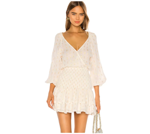 White Dot Print Chiffon Wrap Mini <b>Dress</b> V Neck Flutter Sleeve Boho <b>Loose</b> Fit Summer Casual <b>Dress</b> - Product Image 4
