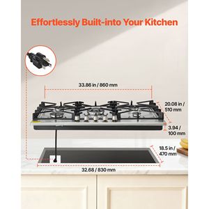 Piano Cottura a Gas Incasso in Acciaio Inox da 36 Pollici con 5 Bruciatori fino a 38300BTU, Convertibile GPL/Gas Naturale, Doppia Alimentazione, 38300BTU Max - Product Image 2