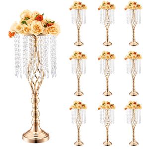 10 pièces de supports floraux de mariage en cristal de 55 cm/21,65 pouces de hauteur, en métal doré, pour présentation florale, décorations de table et centres de table pour mariages - Product Image 6