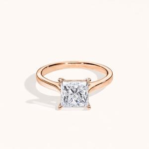 Anillo de Compromiso Solitario con Diamante Cultivado en Laboratorio, Corte Princesa, en Oro Rosa de 14K, Anillo Clásico de Promesa, Aniversario de Bodas para Mujer - Product Image 1