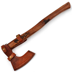 Hacha Vikinga de Alta Calidad, Grado Industrial, Espiga Plana, Mango de Madera, Acero de Damasco Forjado, Funda de Cuero, Personalizable, 3 Años de Garantía - Product Image 3