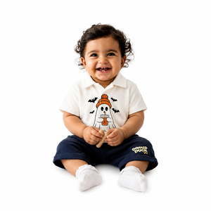 Ensemble polo et short unisexe pour bébé, thème Halloween, avec motif fantôme et citrouille mignon, col polo à manches courtes - Product Image 1
