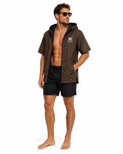 Parka de bain unisexe personnalisé imperméable à capuche et manches courtes, séchage rapide, avec fermeture éclair intégrale pour la natation, le surf, la plage et la piscine - Product Image 2