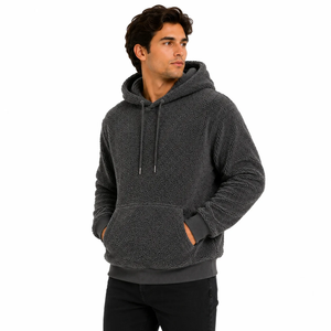 <b>Men's</b> Textured Fleece Hoodie Pullover <b>Sweatshirt</b> Drawstring Kangaroo Pocket Dark <b>Grey</b> Casual Winter Top hoodies - Product Image 4