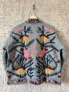 Veste d'hiver courte en velours brodé Suzani bleu, 100% coton, respirante, séchage rapide, faite à la main, style ethnique bohème pour festival - Product Image 3