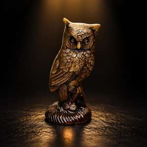 Handmade Polished Brass Religious Owl Statue 600 Gram Figurine for Living Room <b>Study</b> Office Desktop Decor Tea Pet Showpiece - Product Image 2