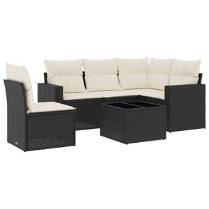 Conjunto de sofás de jardín negros con cojines color blanco crema - Product Image 2