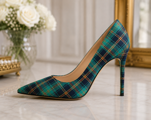 Chaussures à talons aiguilles écossaises à carreaux pour femmes, escarpins de mariage à bout pointu, talons hauts pour soirée, vente en gros fabricant - Product Image 1