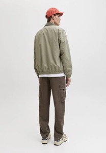 Men's Olive Green Bomber <b>Jacket</b> Solid Color Zipper Closure Turn-down Collar Casual Windproof Polyester Autumn Wear - Product Image 2