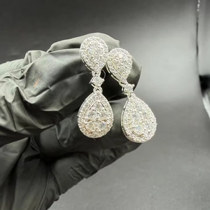 ต่างหูทรงหยดน้ำ/ห้อยประดับมอยส์ซาไนต์แท้ทรงกลม 2.00 กะรัต ชุบไวท์โกลด์ 14K - Product Image 1