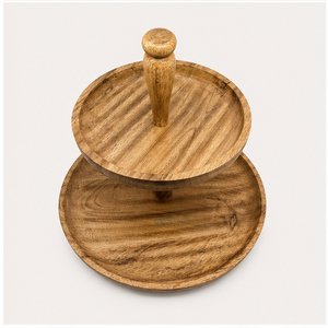 Soporte para Pastel de 2 Niveles Hecho a Mano con Madera de Acacia Natural, Bandeja Redonda de Madera Ecológica para Servir Cupcakes, Frutas y Postres - Product Image 6