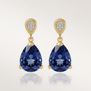 Pendientes de Oro Sólido de 14K con Tanzanita en Forma de Pera y Diamante en Forma de Pera, Joyería Fina de Platino de Moda, OEM - Product Image 3