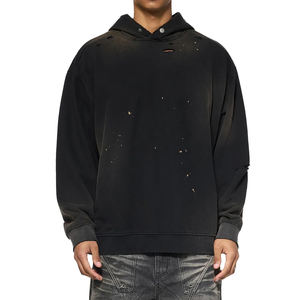 Sweat à capuche surdimensionné en molleton français avec boutons-pression métalliques vieillis style vintage, personnalisable, OEM, haute qualité, délavé à l'acide pour homme - Product Image 3