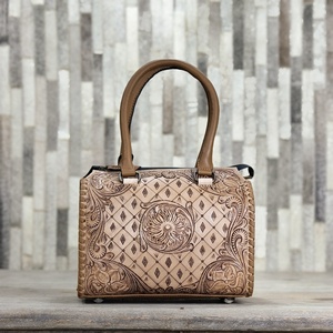 2026 Newly Arrive High Quality Antique Design Hand <b>Tooling</b> Lightweight Genuine <b>Leather</b> Women's Mini Speedy Duffle Bag - Product Image 1