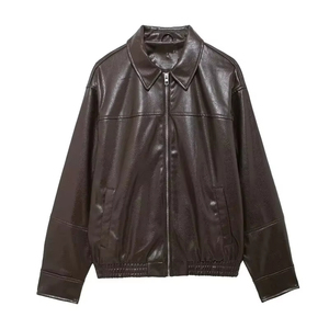 Chaqueta Bomber de Invierno para Mujer con Cierre de Cremallera, Piel de Oveja, Cuero Vacuno, Tejido Transpirable de Lana, Chaqueta de Motocicleta - Product Image 1