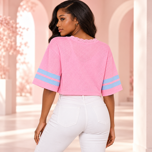 เสื้อครอปตาข่ายเจอร์ซีย์พร้อมลูกไม้คอวี ยี่ห้อ Greek Jack and Jill of America Inc Sorority ขายส่ง |   สตรีทแวร์สไตล์กรีก - Product Image 4