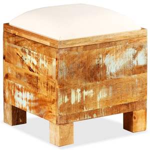 Coffre de rangement en bois massif recyclé avec assise blanche, mobilier de salon marron - Product Image 3
