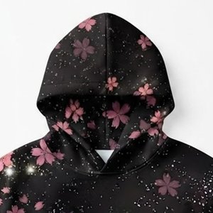 Sudadera con Capucha Floral para Mujer, Personalizable con Logotipo, de Alta Demanda, con Estampado de Flores de Cerezo en Negro y Rosa, de Manga Larga, Tejida y Transpirable - Product Image 5