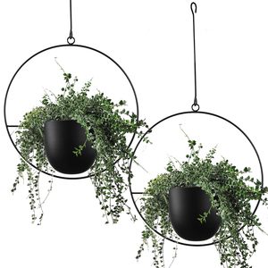 Macetero Colgante de Metal Moderno con Ganchos, Soporte de Pared Interior/Exterior, Macetero Minimalista de Mediados de Siglo para Decoración del Hogar - Product Image 4