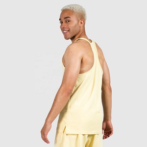 Débardeur Homme Personnalisé Écologique 100% Coton Jaune Uni Tricoté Sans Manches Col Rond Style Décontracté Coupe Musclée - Product Image 2