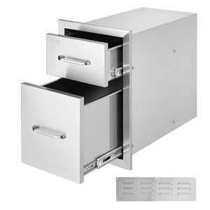 Accessorio per Cucina Esterna: Cassetti Doppi per BBQ con Maniglia in Acciaio Inox, 13" L x 20.4" A x 20.8" P, Montaggio a Filo per Isola di Stoccaggio - Product Image 1