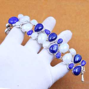 Pulsera de Piedras Preciosas de Lapislázuli y Piedra Lunar Arcoíris, Plata de Ley 925, Joyería Bohemia Hecha a Mano, Pulsera para Mujer, Venta al por Mayor - Product Image 6