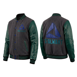Unisex Varsity Jacket Green Wool Sleeve Woolen Body <b>Covered</b> <b>Button</b> Closure Regular Fit Winter Casual Wear Windproof Breathable - Product Image 4