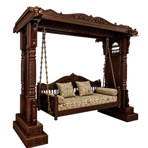 Columpio tradicional indio de madera para suelo, con marco tallado y cojines para sala de estar, columpio sólido de 2 plazas para interiores. - Product Image 6