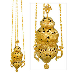 กระถางธูปทองเหลืองพร้อมสายโซ่ 4 เส้น |   เตาเผาเครื่องหอมสำหรับโบสถ์ออร์โธดอกซ์ - DOUBLE VEE EXPORTS - Product Image 1