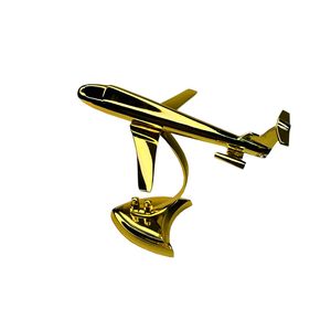 Maquette d'avion dorée, décoration de bureau, pièce décorative plaquée or pour exposition sur table de bureau ou à domicile, cadeau de collection - Product Image 1