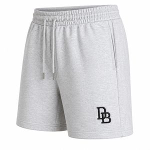 Shorts décontractés gris en coton pour hommes avec cordon de serrage, broderie personnalisée sur le devant, taille mi-haute, respirants, tissu personnalisé - Product Image 3