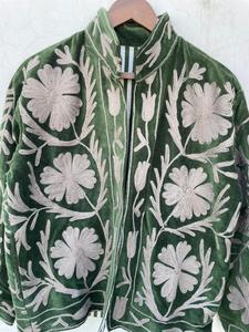 <b>Green</b> <b>Velvet</b> Reversible Embroidered Floral Pattern Women's Boho Ethnic Jacket Wholesale Supplier - Product Image 6