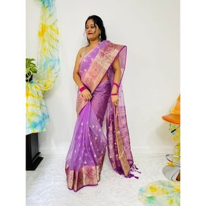 ATTRACTIVE ORGANZA SOIE ZARI FIL TRAVAIL SAREE AVEC BLOUSE INCOSUE VIOLET - Product Image 1
