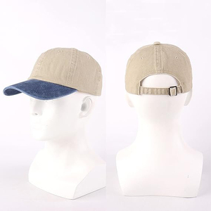 Casquette de baseball 5 panneaux personnalisée bleu marine contrastant, en coton lavé, à deux tons, non structurée, style « Dad Hat », ajustable et respirante - Product Image 4
