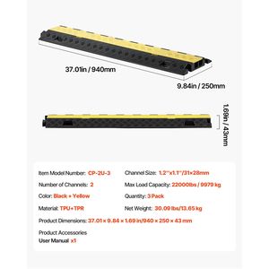 Rampa protectora de cables de TPU de alta resistencia con capacidad de 22,000 lb/axiel, 2 canales, 1.2 x 1.1, para tráfico, capacidad de 22,000 lb/axiel 2 - Product Image 4