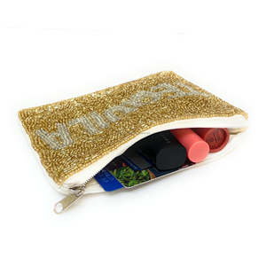 Pochette artisanale en perles dorées et blanches, perles naturelles, broderie de sequins, fermeture éclair, sac à main tendance, taille personnalisée, unisexe, mode - Product Image 2