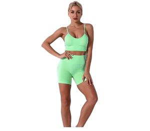 Sexy Yoga Set 2 Piece <b>Women</b> Quick Dry Breathable Wide Strap Sport Bra <b>Top</b> Biker Shorts Yoga Set - Product Image 1