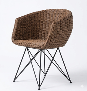 Modern Rattan Wicker Dining Armchair Outdoor Patio <b>Garden</b> Restaurant Accent <b>Chair</b> With Durable Geometric Metal Legs - Product Image 1