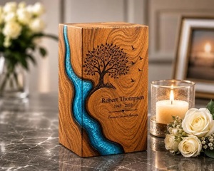 Personalized American Style Eco-Friendly Durable Wooden Cremation Urn <b>Box</b> for Human Ashes Handmade Tree Life <b>Memorial</b> Keepsake - Product Image 2