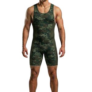 High Elasticity Green Woodland Camo Wrestling Singlet Grappling Suit Moisture Wicking Performance Sublimation Printed Singlets - Product Image 1