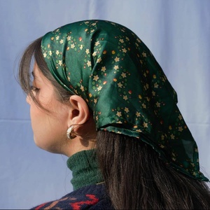 Custom <b>Womens</b> Silk Satin <b>Head</b> <b>Scarf</b> Floral Printed and Solid Color Square Bandana Hair Wrap Vintage Headscarf - Product Image 5