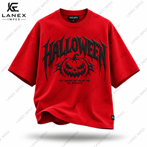 T-shirt graphique personnalisé Halloween, imprimé citrouille noire, tee-shirt en coton oversize rouge, streetwear décontracté, mode pour hommes et femmes, OEM - Product Image 2