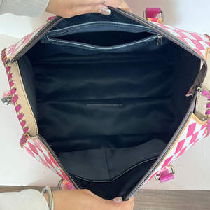 March Expo Designer <b>Hand</b> <b>Tooled</b> Checkered Leather Speedy Bag Premium Genuine Cow Leather Crossbody Duffle Travel Bags for Women - Product Image 6