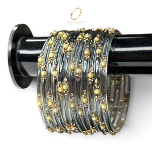 Nouveaux bracelets en verre gris goutte de pluie de style cachemire pour mariage indien 2026, finition plaquée or étincelante avec zircon, pour femmes, vente en gros - Product Image 1